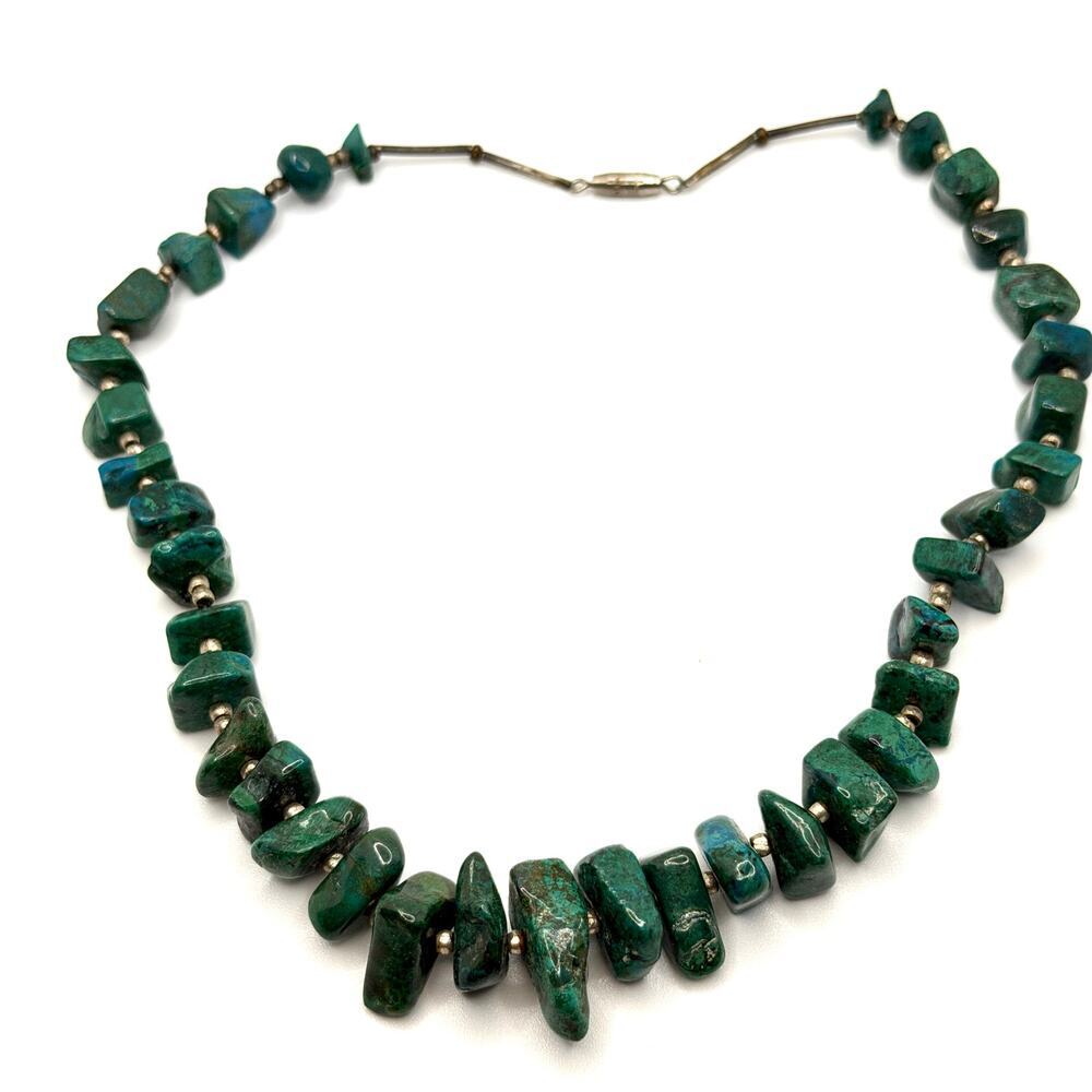 Vintage 90s Handmade Genuine Malachite Raw Chunk Statement Necklace